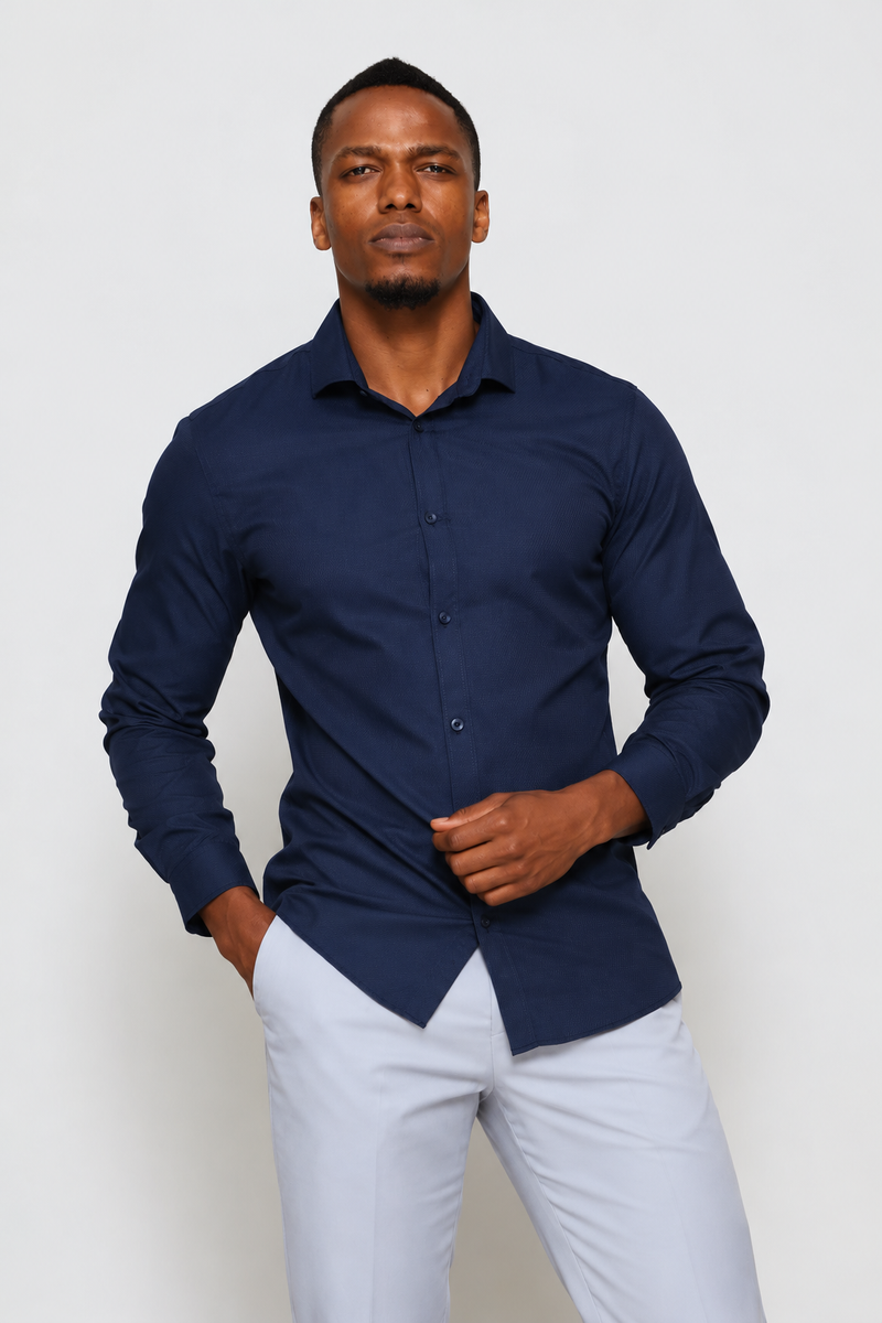 Slim Tonal Textured Shirt - Navy