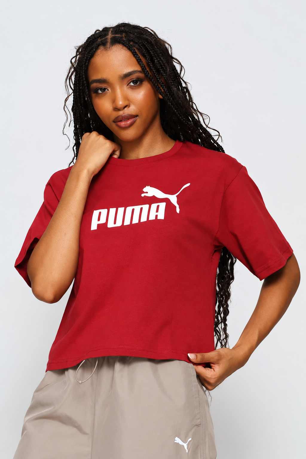 Essential Cropped No. 1 Logo Relaxed Tee - Maroon