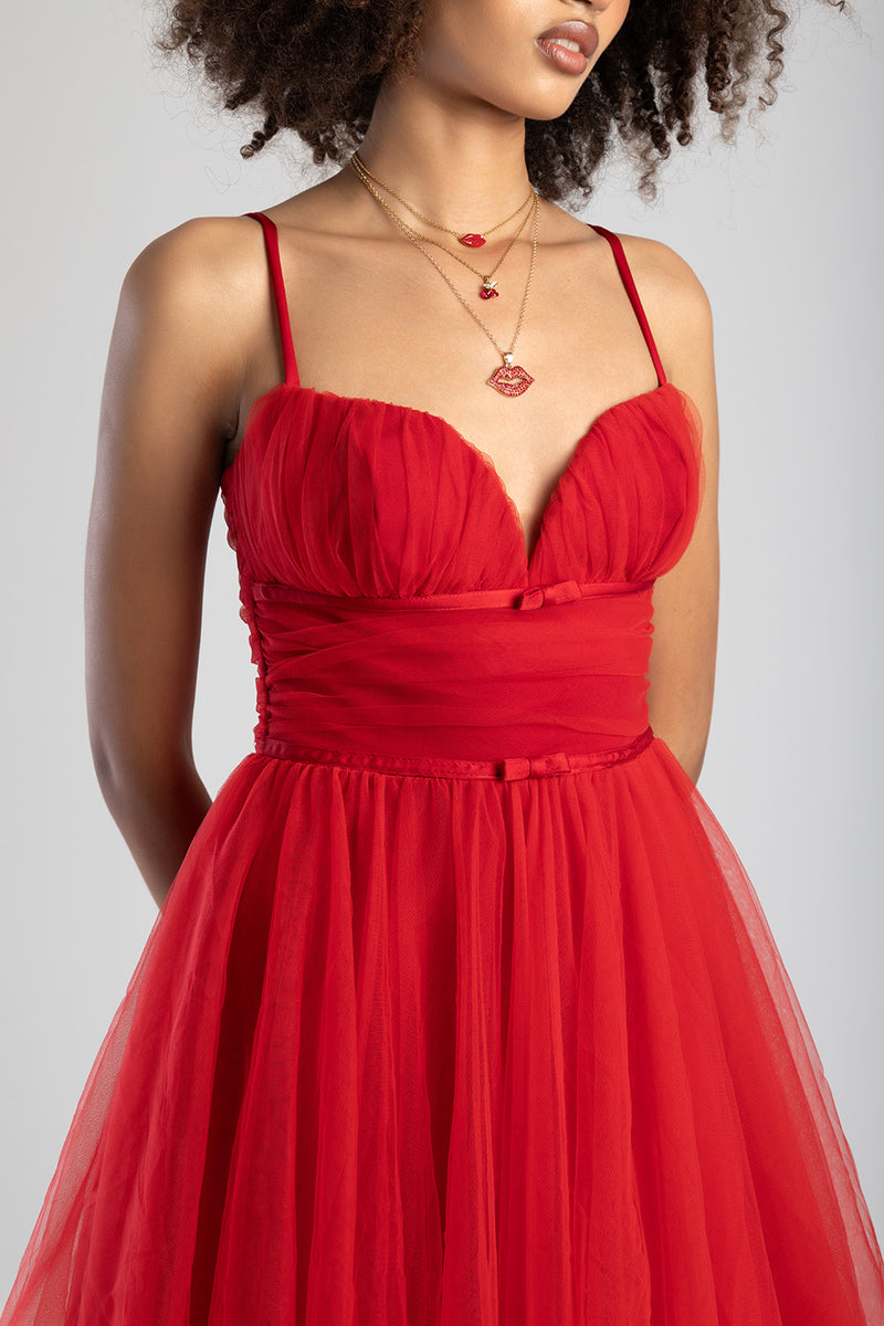 Full Of Love Tulle Dress - Red