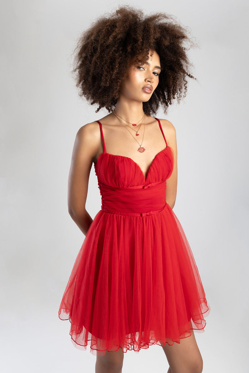 Full Of Love Tulle Dress - Red