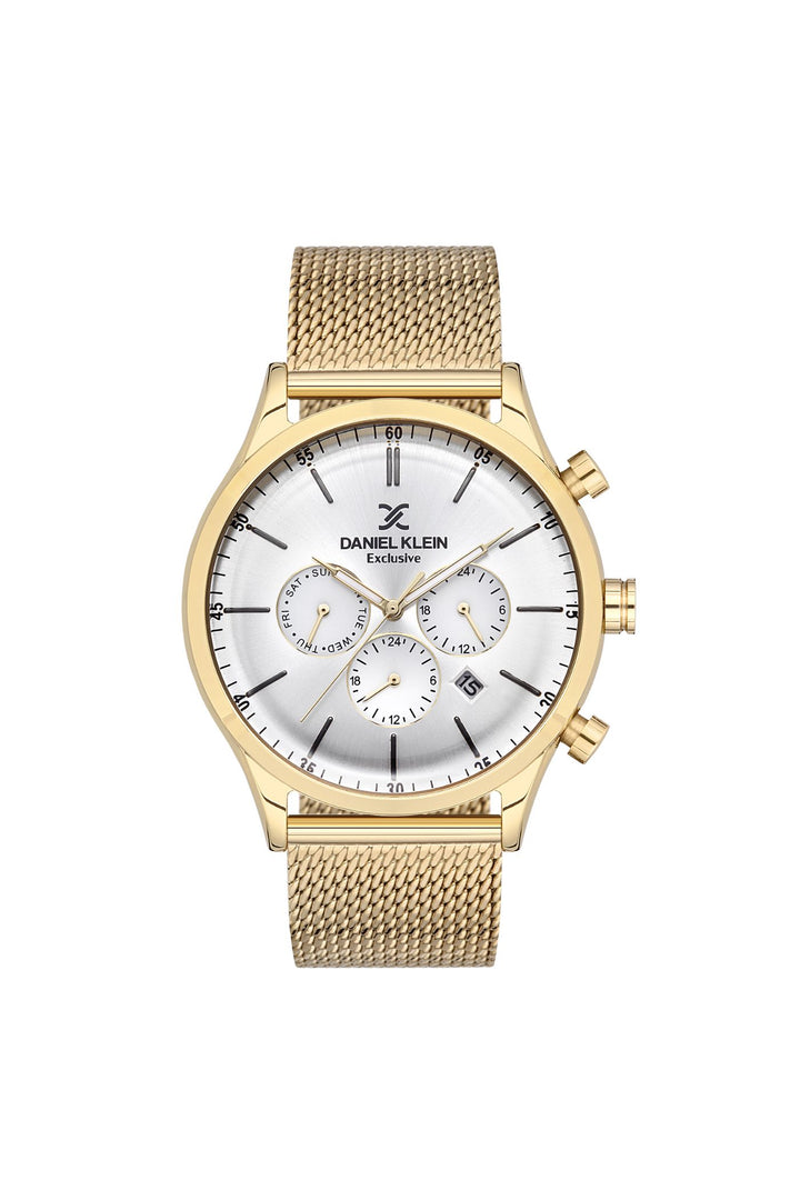 Gold Case & White Dial 3 Hand Analogue Watch - Gold