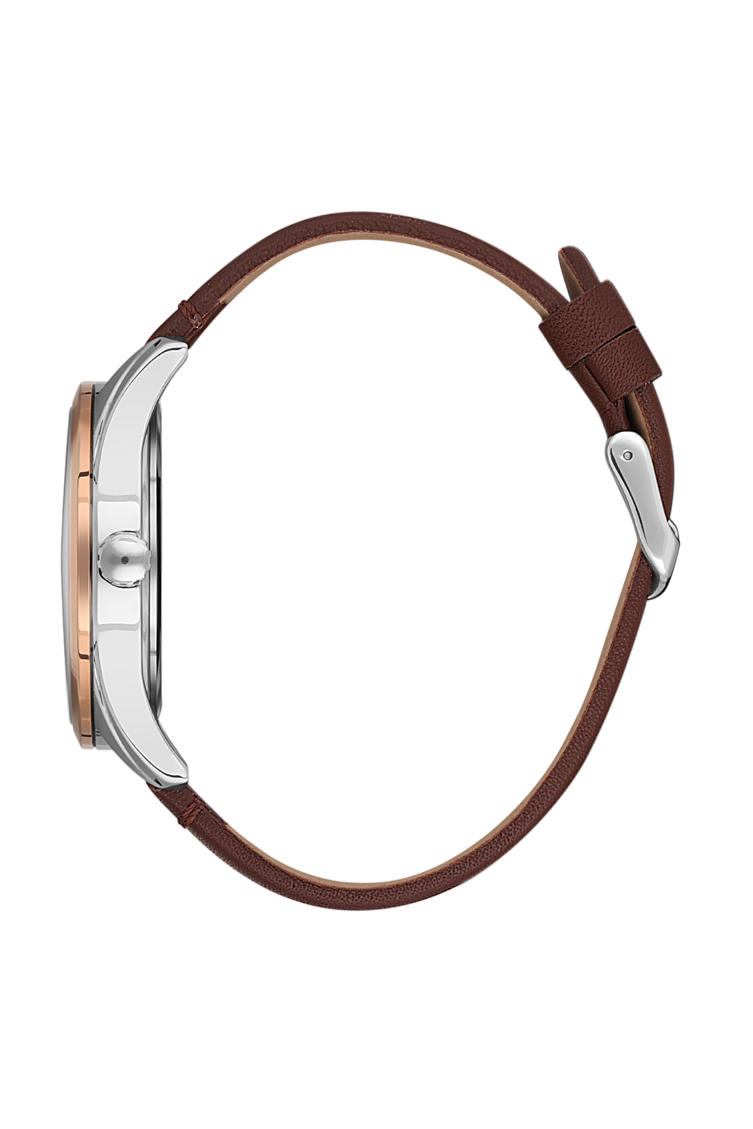 Rose Gold Case & Blue Dial Watch With Brown Leather Strap