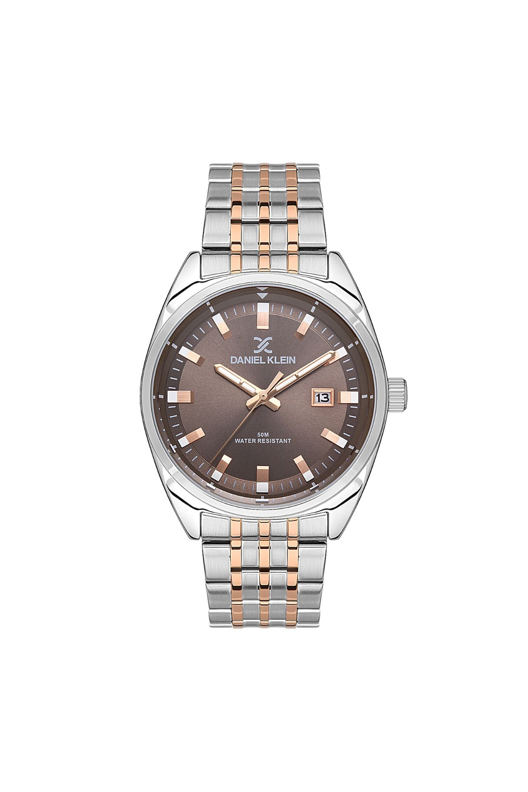 Silver Case & Brown Dial Watch With Two Tone Rose Strap - Silver