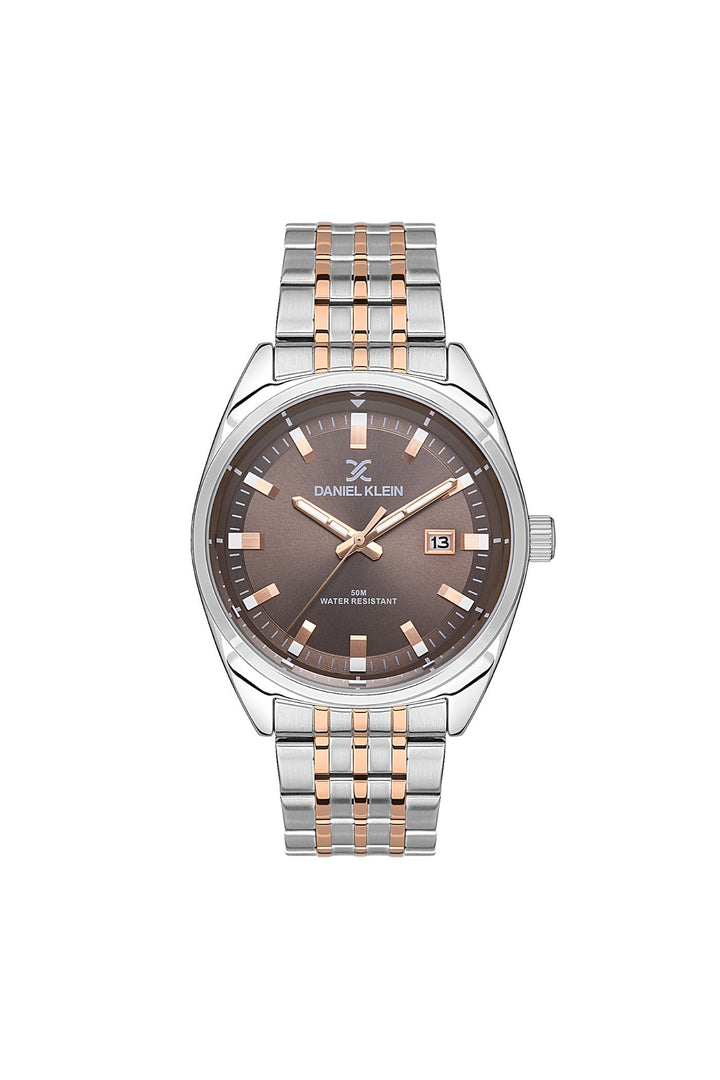 Silver Case & Brown Dial Watch With Two Tone Rose Strap - Silver
