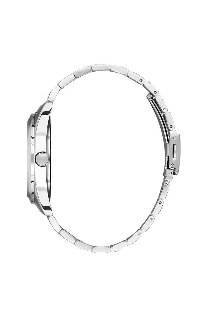 Silver Case & Brown Dial Watch With Two Tone Rose Strap - Silver