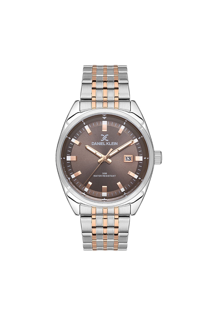 Silver Case & Brown Dial Watch With Two Tone Rose Strap - Silver