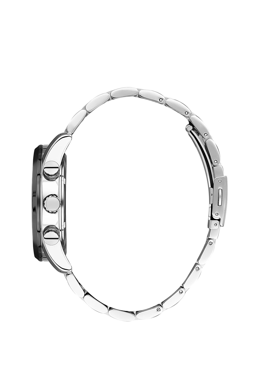 Silver Case & Black Dial Watch With Stainless Steel Bracelet - Silver