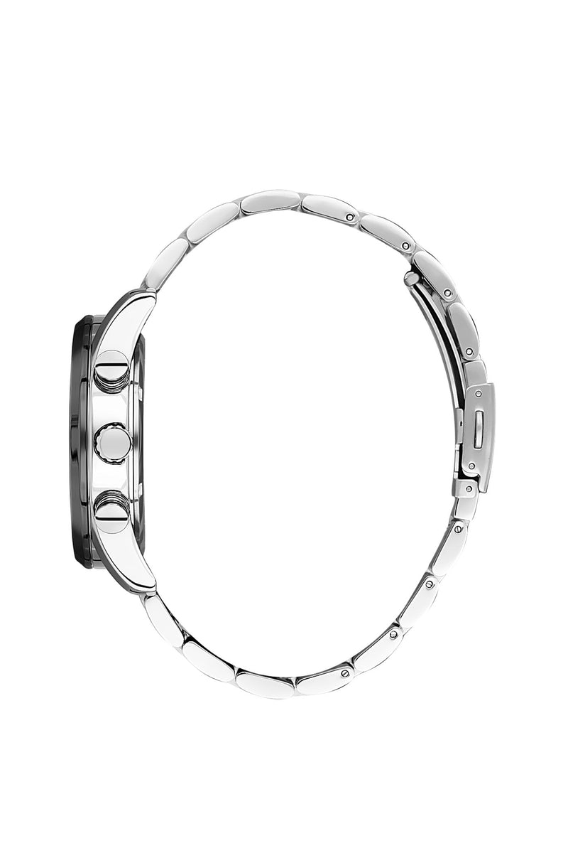 Silver Case & Black Dial Watch With Stainless Steel Bracelet - Silver