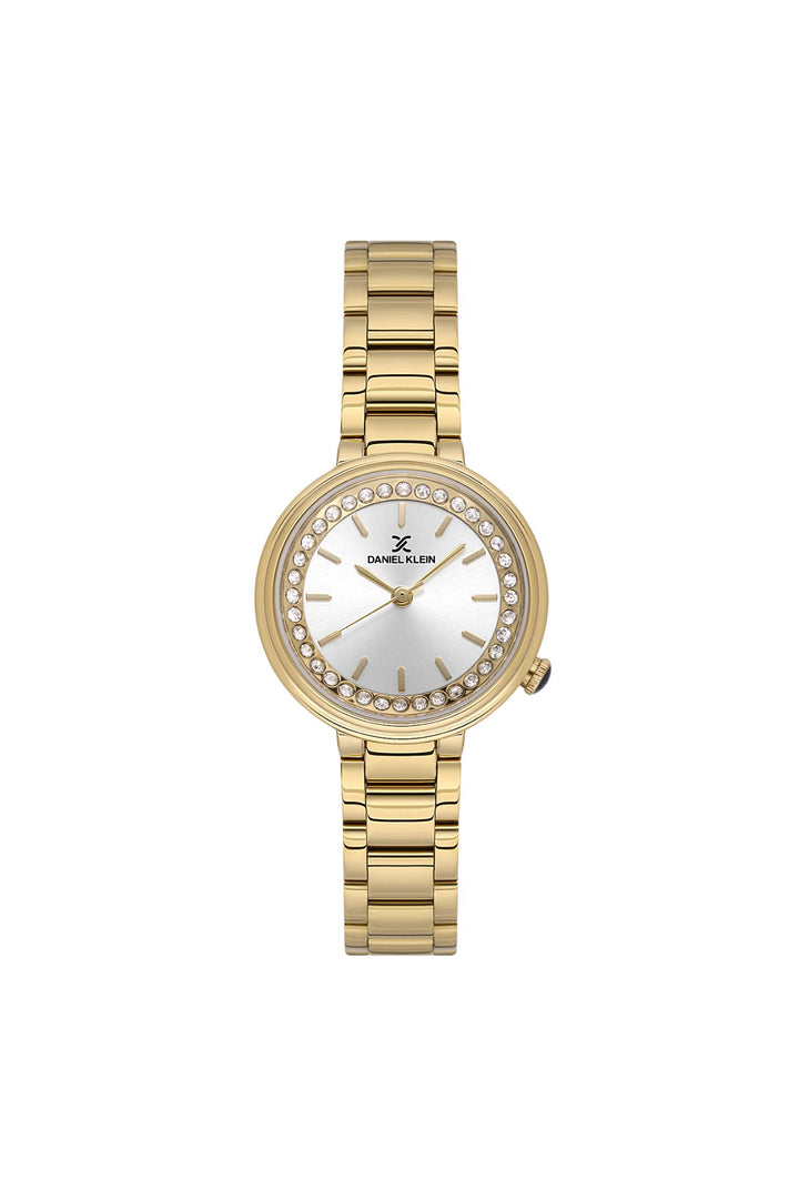 Gold Case & Silver Dial Bracelet Watch - Gold