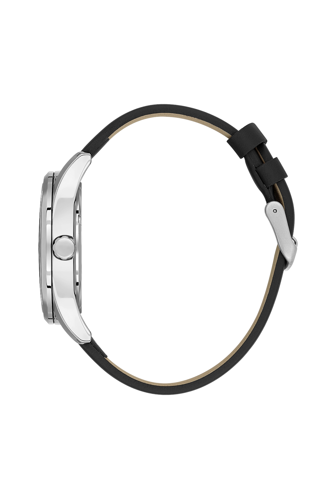 Silver Case Black Dial & Leather Strap - Silver