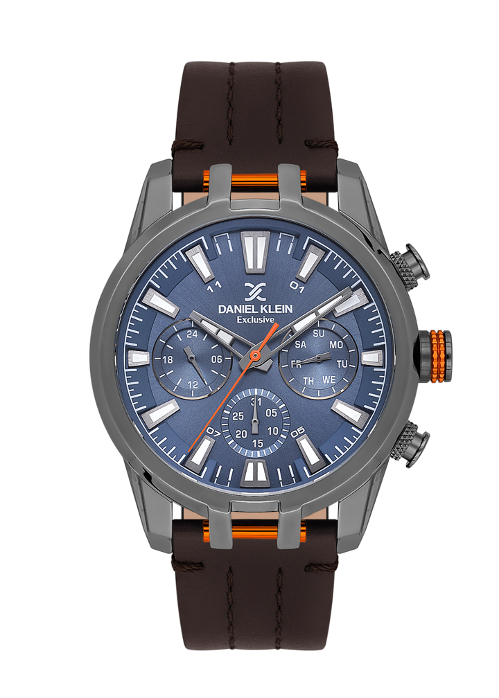Gunmetal Case & Blue Dial With Brown Strap - Gunmetal