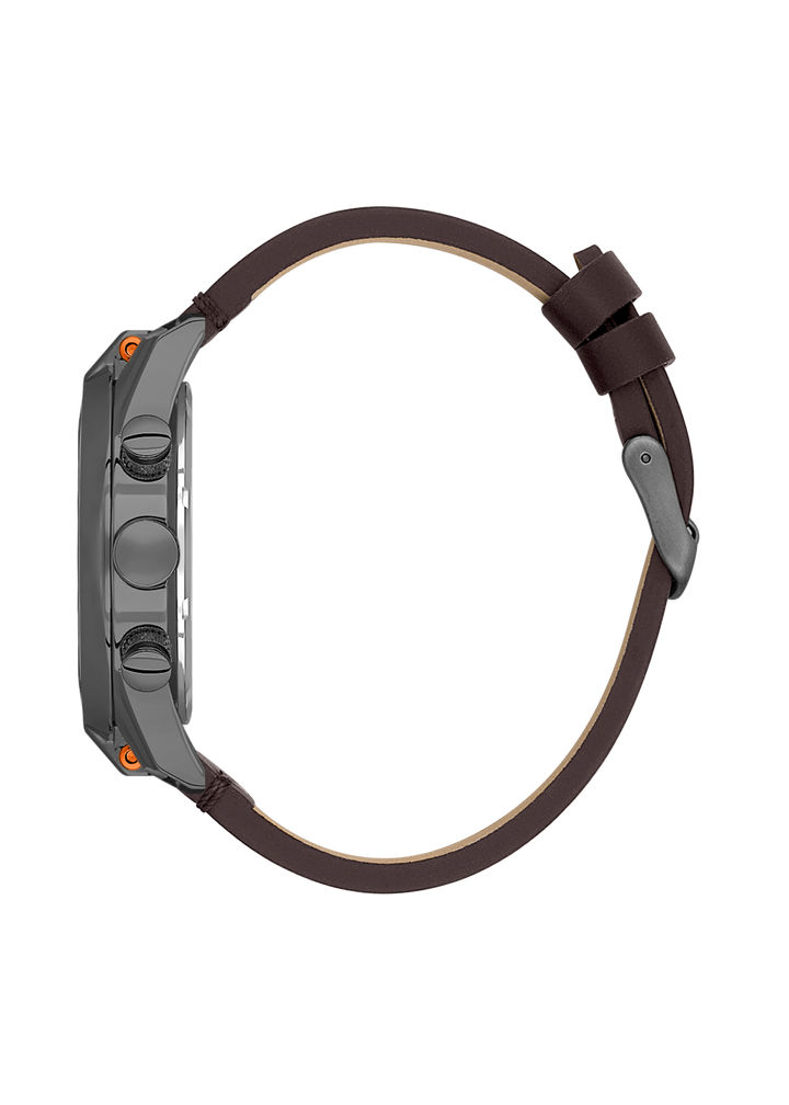 Gunmetal Case & Blue Dial With Brown Strap - Gunmetal