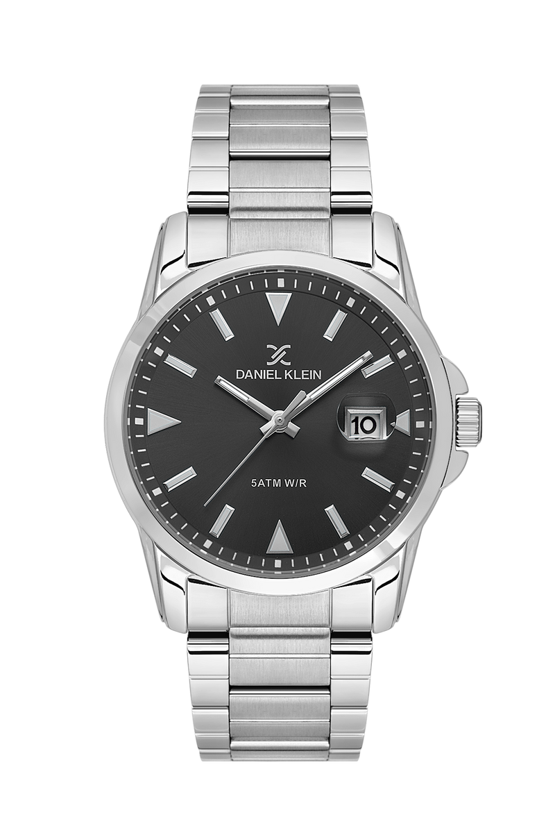 Stainless Steel Case & Black Dial Watch With Stainless Steel Bracelet - Silver