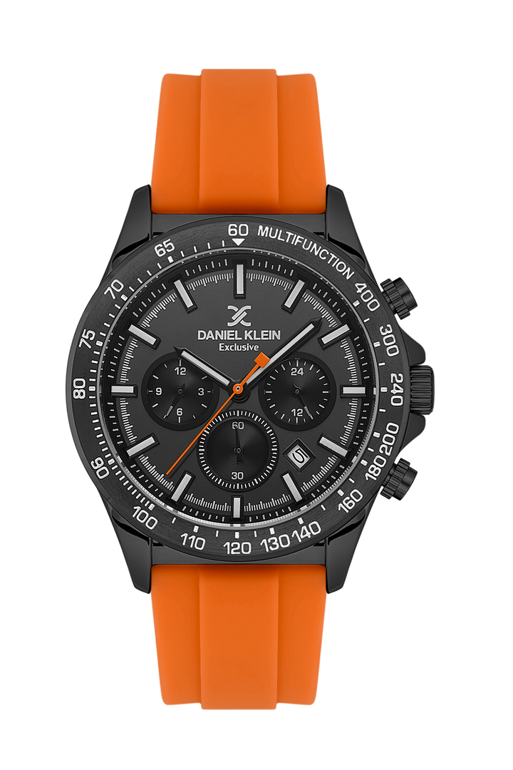 Black Case & Dial Watch With Orange Silicon Strap