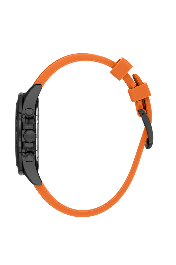 Black Case & Dial Watch With Orange Silicon Strap