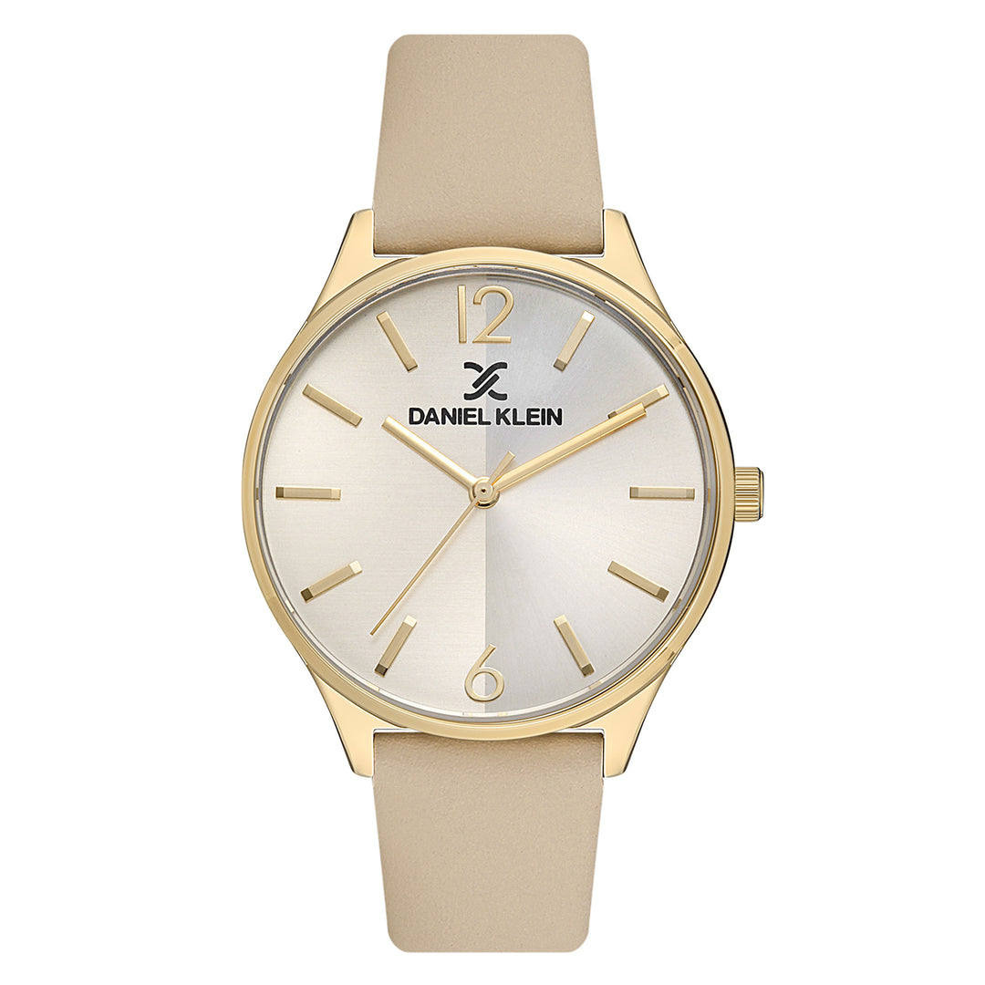 Ladies Gold Case & White Dial Watch With Nude Leather Strap