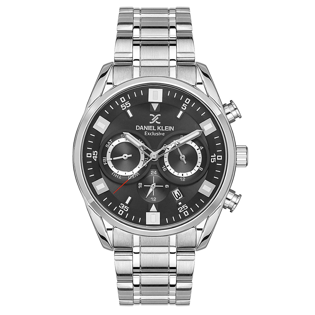 Gents Silver Case & Black Dial Stainless Steel Watch