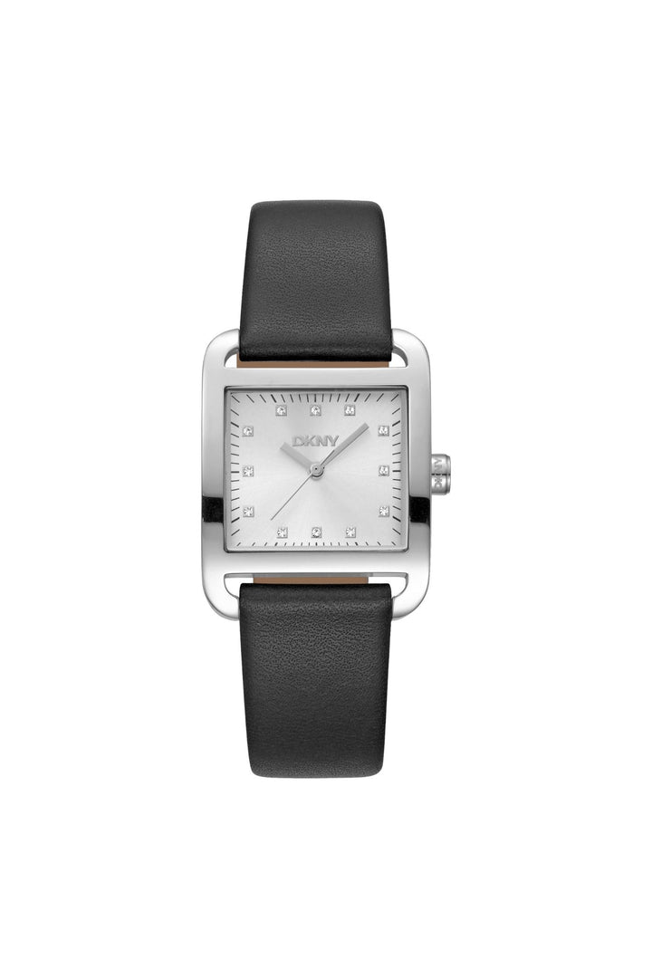 Iconic Square Stainless Steel Case & Dial Watch With Black Leather Strap - Black