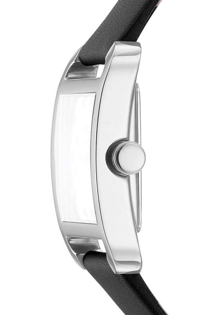 Iconic Square Stainless Steel Case & Dial Watch With Black Leather Strap - Black