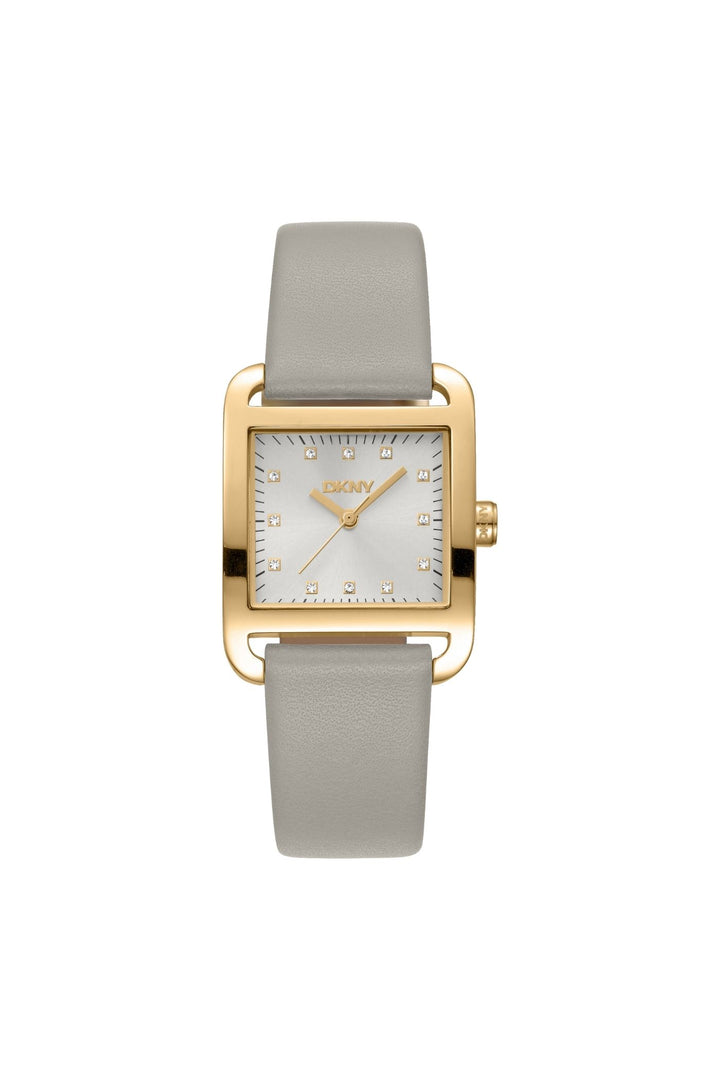 Iconic Square Gold Case & Silver Dial Watch With Grey Leather Strap - Grey