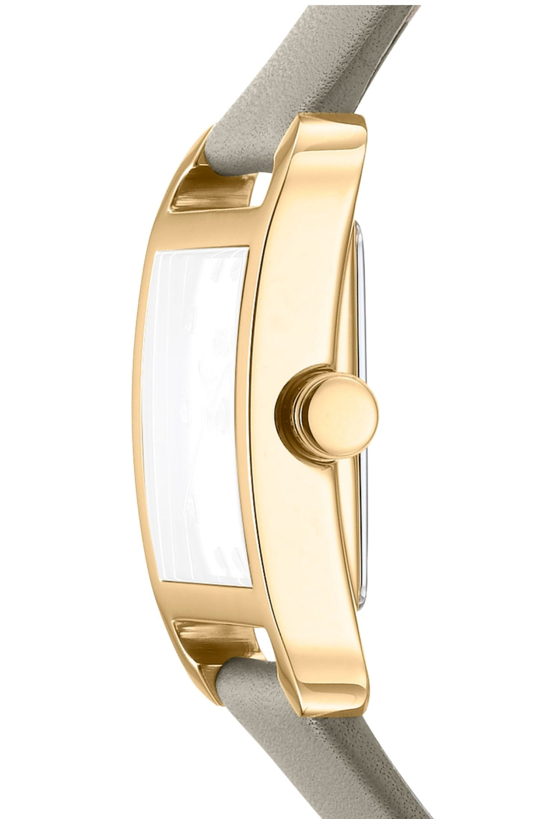 Iconic Square Gold Case & Silver Dial Watch With Grey Leather Strap - Grey