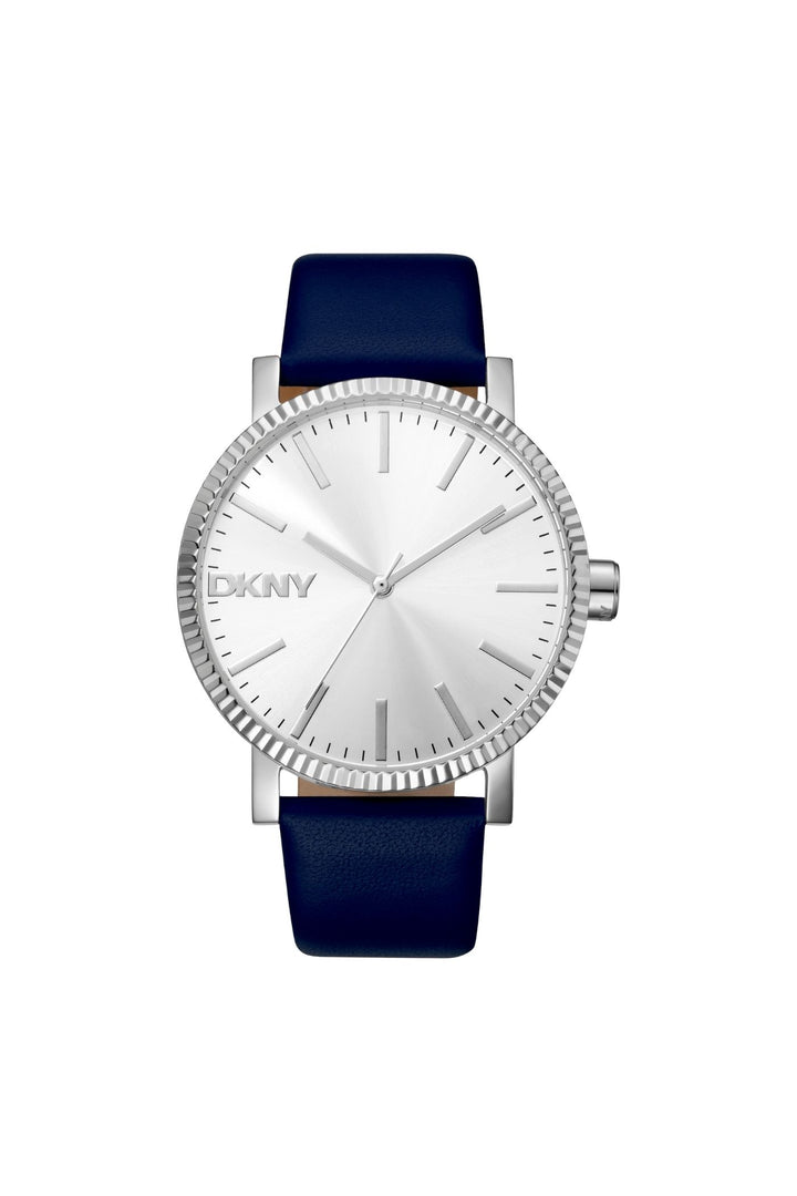 Urban Stainless Steel Case & Silver Dial Watch With Navy Leather Strap - Navy