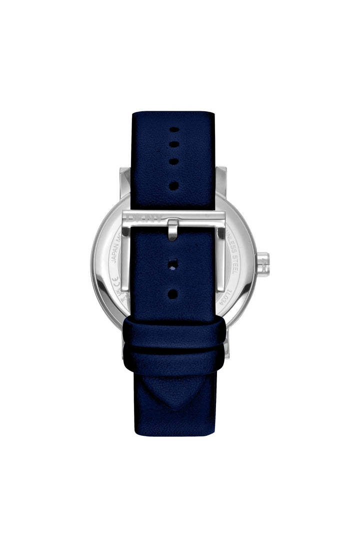 Urban Stainless Steel Case & Silver Dial Watch With Navy Leather Strap - Navy