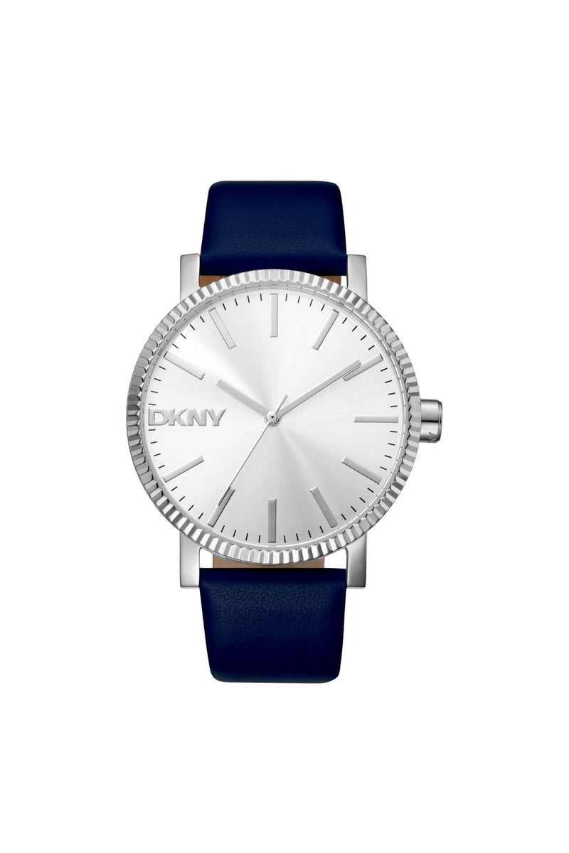 Urban Stainless Steel Case & Silver Dial Watch With Navy Leather Strap - Navy