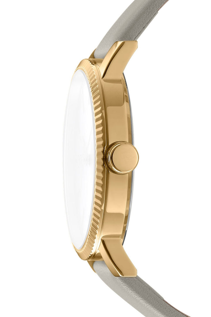 Urban Gold Case & Silver Dial Watch With Grey Leather Strap - Grey