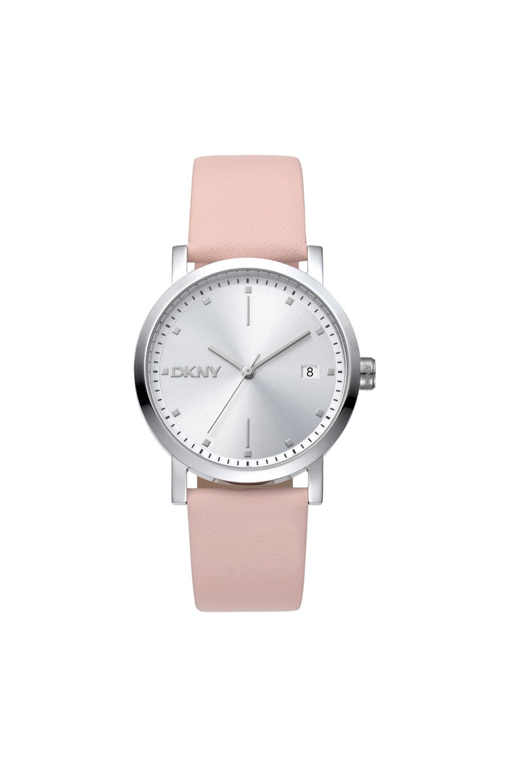 Urban Stainless Steel Case & Silver Date Dial Watch With Pink Leather Strap - Pink