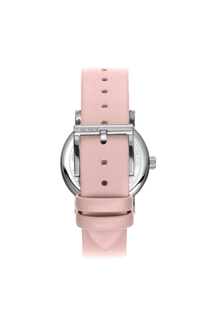 Urban Stainless Steel Case & Silver Date Dial Watch With Pink Leather Strap - Pink