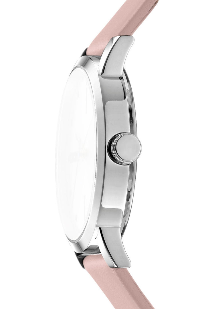 Urban Stainless Steel Case & Silver Date Dial Watch With Pink Leather Strap - Pink