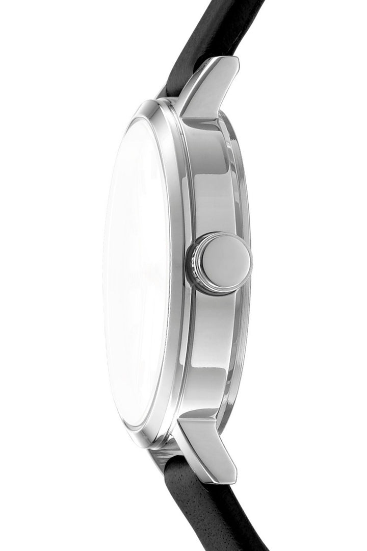 Urban Stainless Steel Case Silver Stones Dial Black Leather Strap - Black/Silver