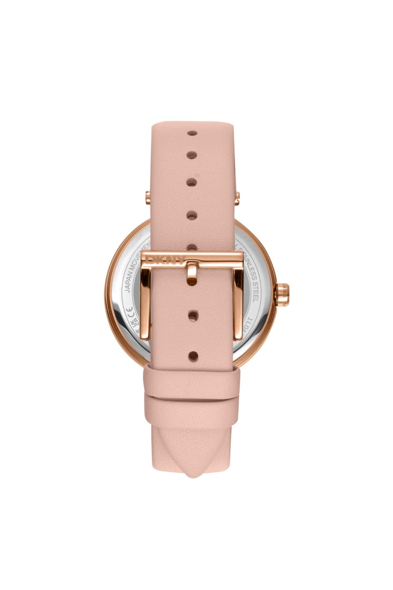 Logo Rose Gold Case & Silver White Dial Watch With Pink Leather Strap - Pink