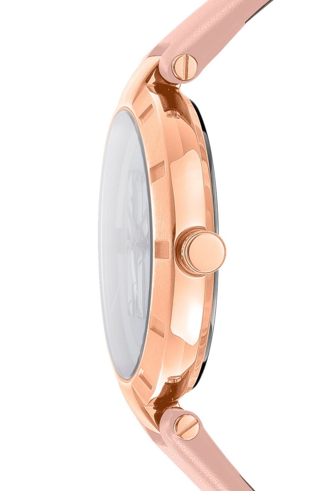 Logo Rose Gold Case & Silver White Dial Watch With Pink Leather Strap - Pink