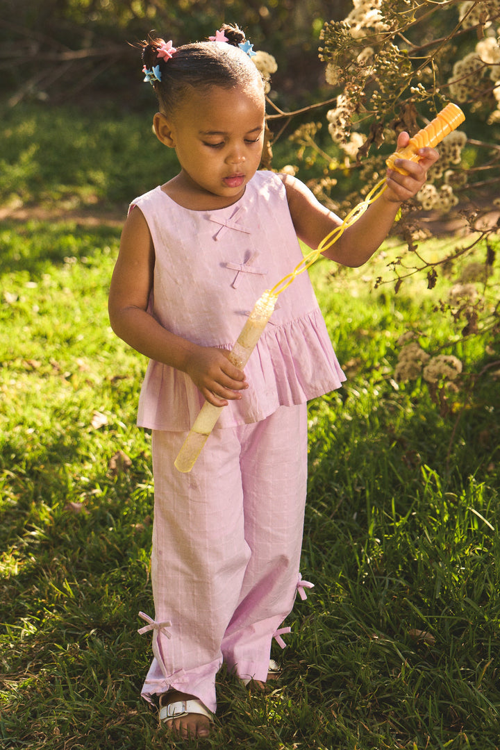 Pre-Girls Bow Detail Wide Leg Pants - Lilac