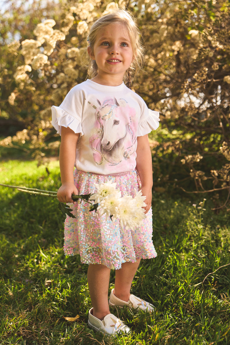 Pre- Girls Unicorn Sequins Tee - White