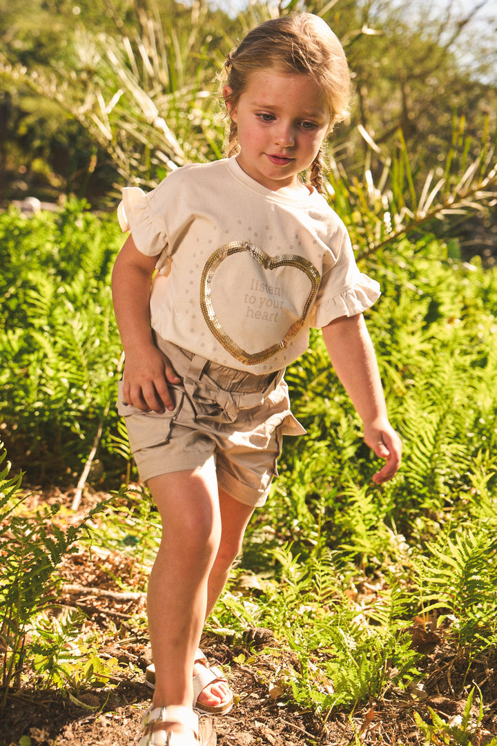 Pre-Girls Heart Sequin Tee - Cream