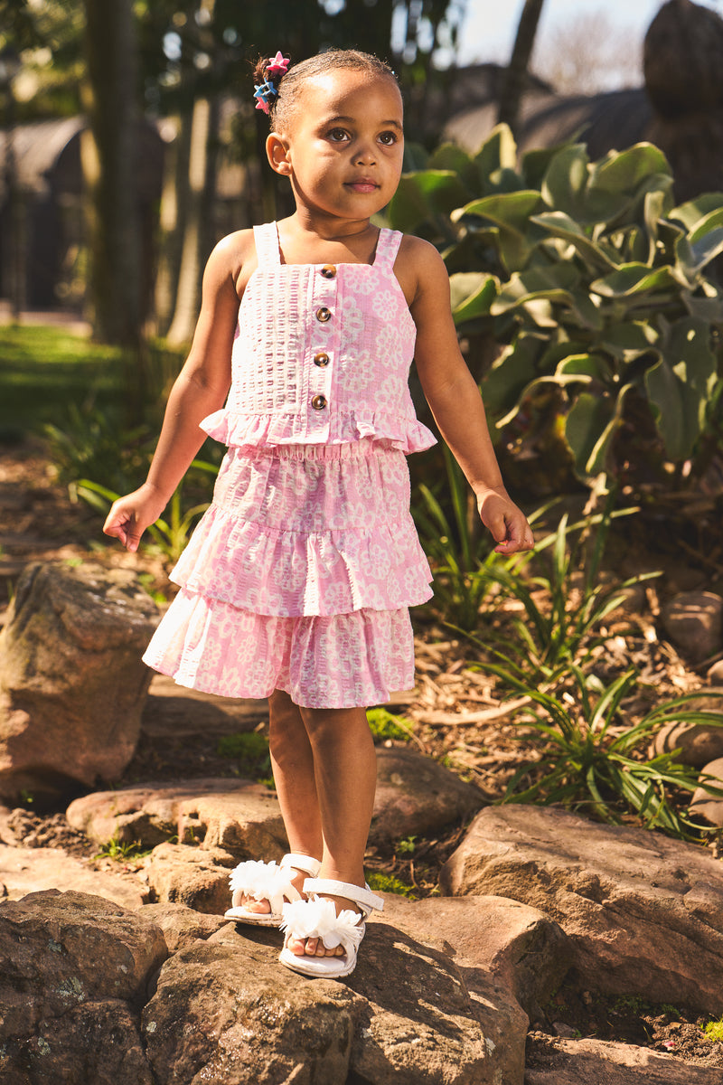 Pre-Girls Seersucker Strappy Blouse - Pink