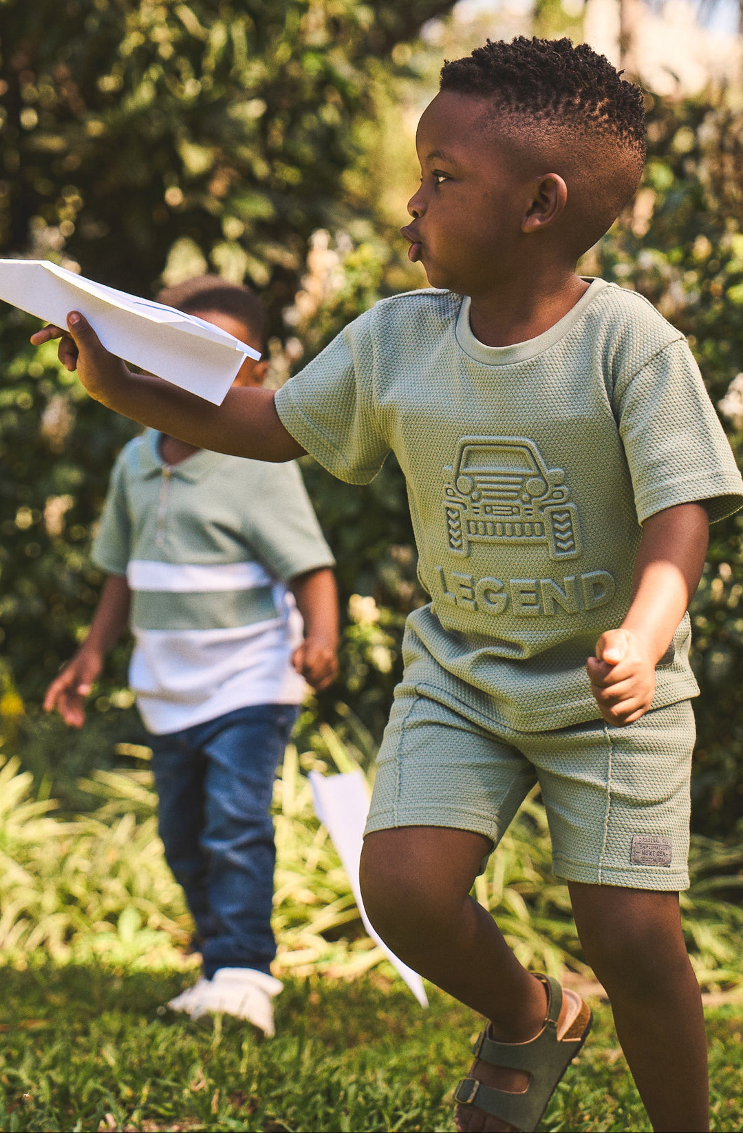 Pre- Boys Textured Waffle Embossed Tee - Green