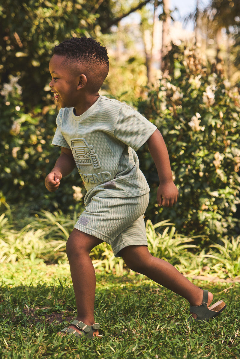Textured Waffle Shorts - Green