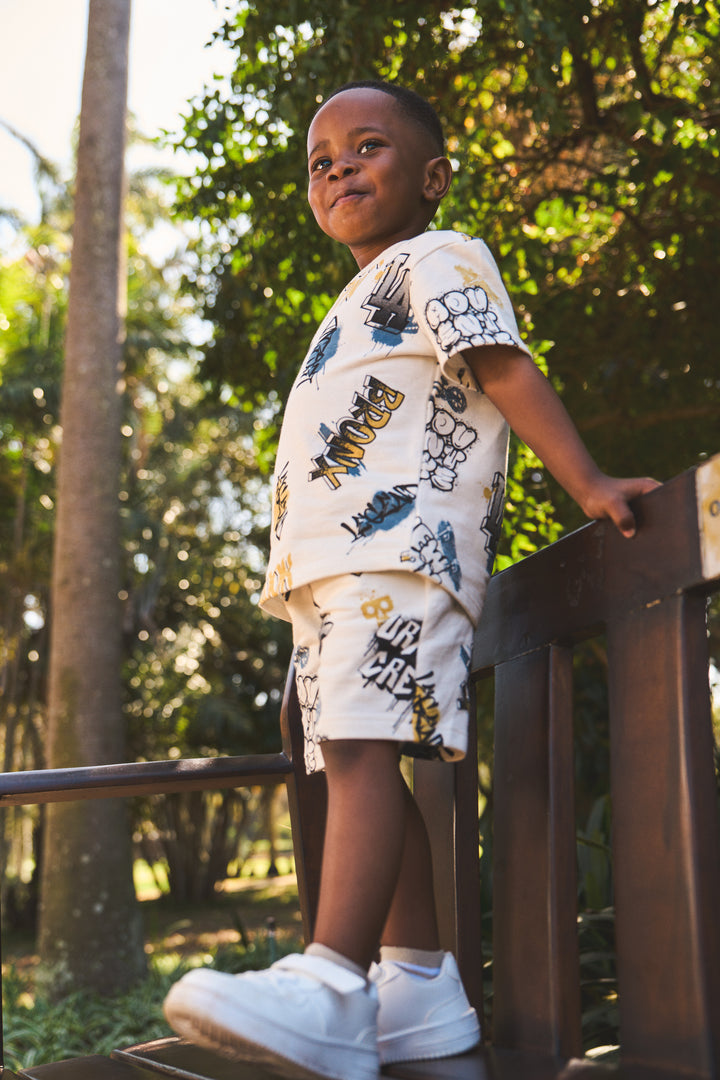 Pre-Boys Graffiti Fleece Shorts - Cream