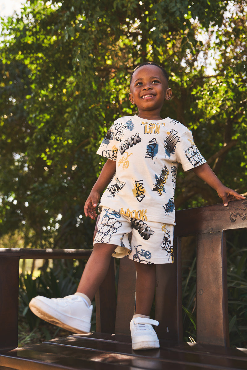 Pre-Boys Graffiti Fleece Crew Top - Cream