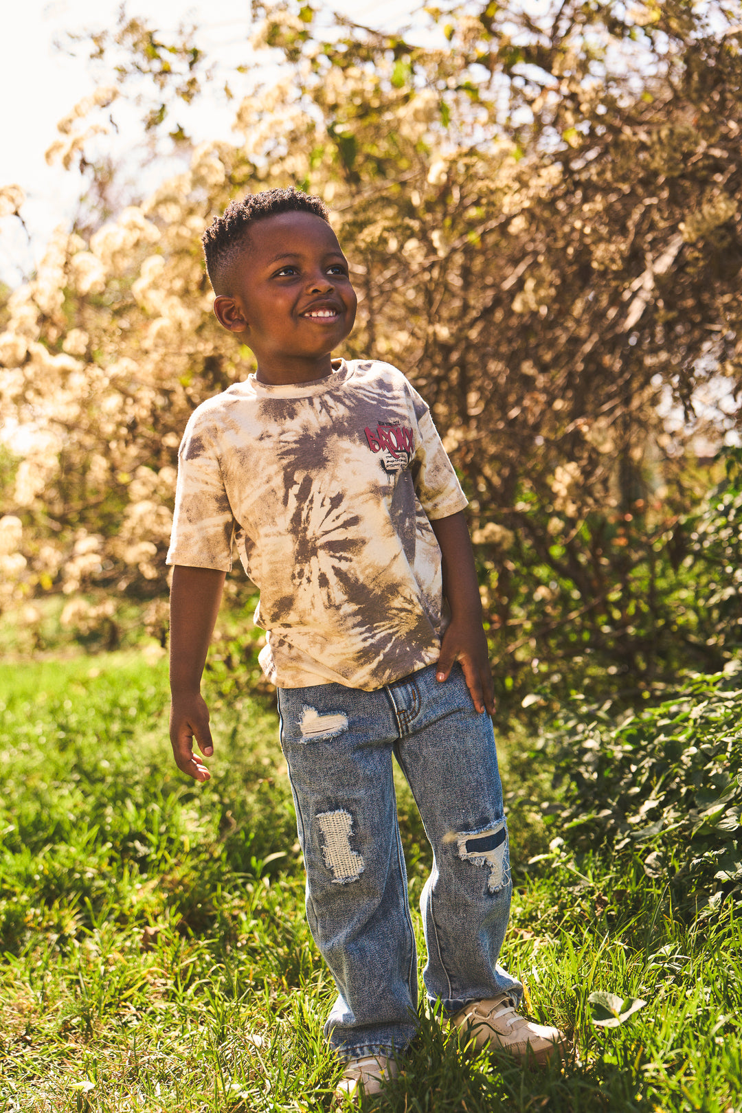 Pre-Boys Tie Dye Relaxed Fit Tee - Stone