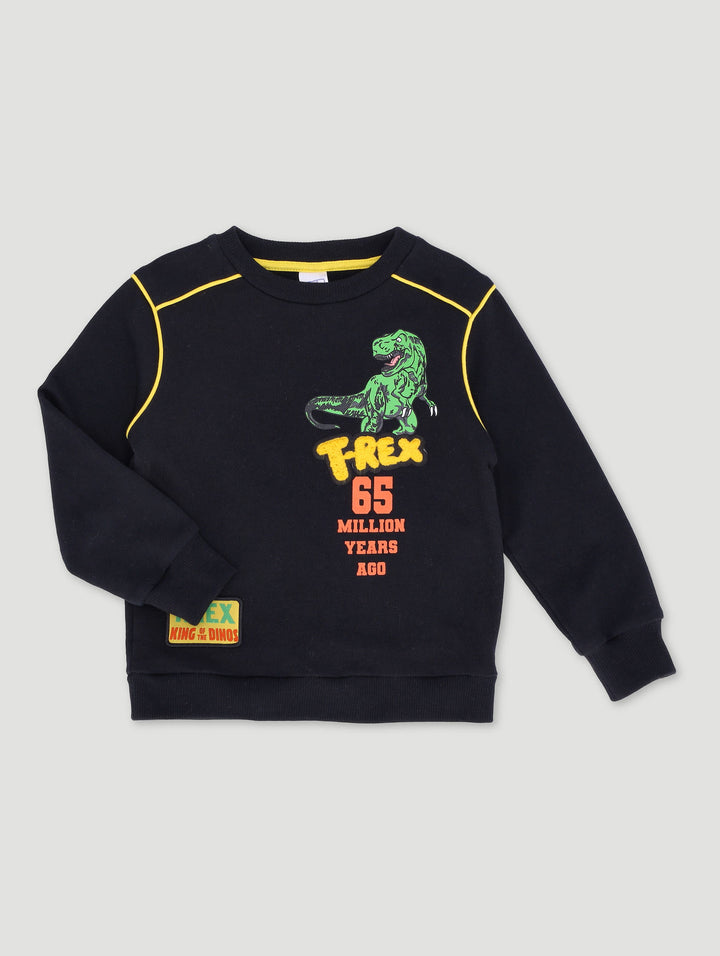 Pre-Boys Dino Pipped Crew Top - Black