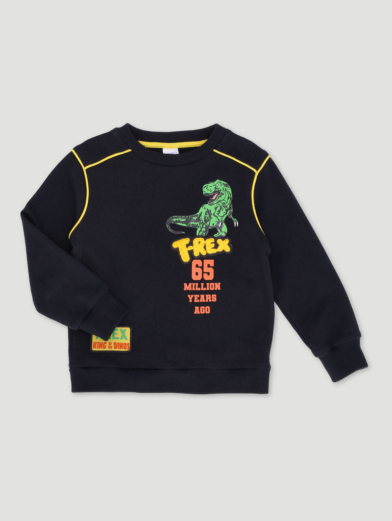 Pre-Boys Dino Pipped Crew Top - Black