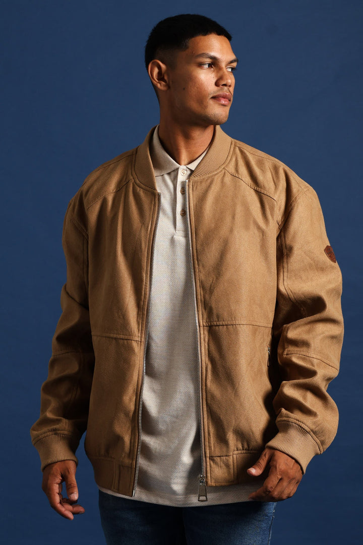 Mock Suede Bomber - Camel