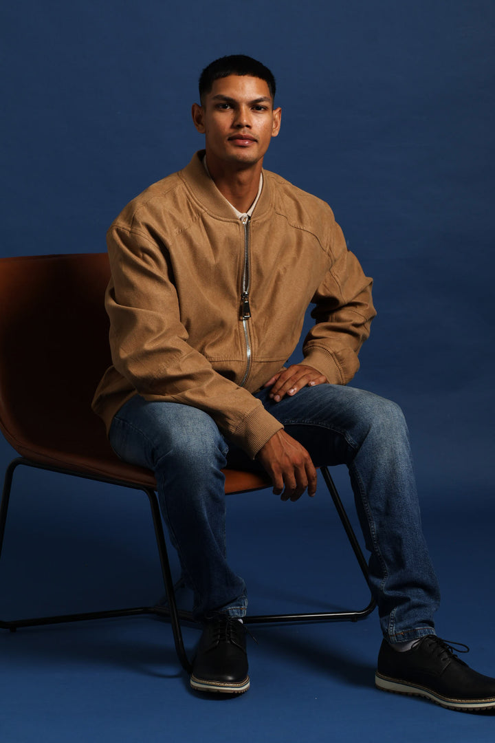 Mock Suede Bomber - Camel