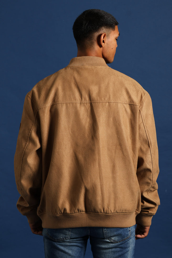 Mock Suede Bomber - Camel