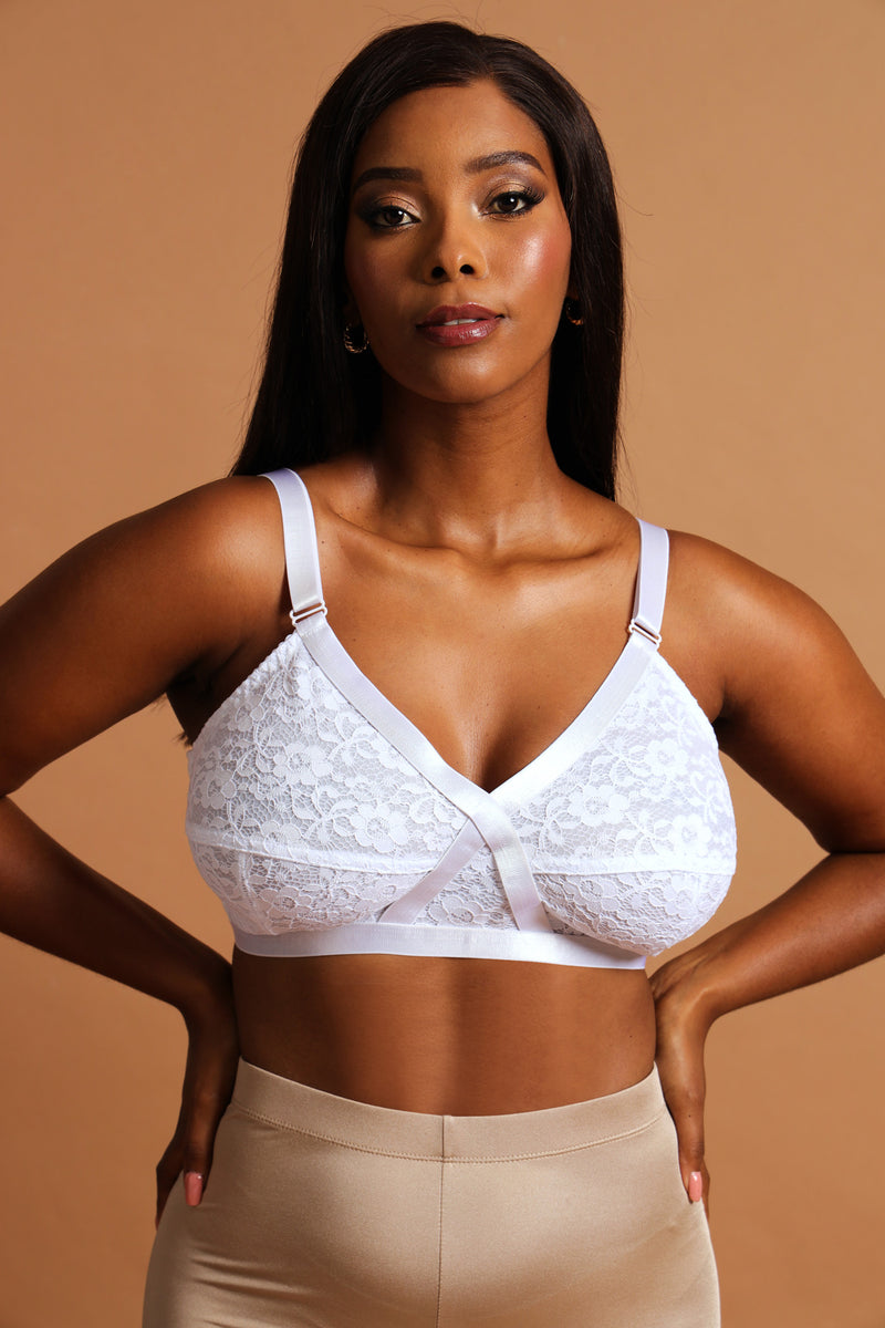 2 Pack Lace Cross Your Heart Bra - White/Beige